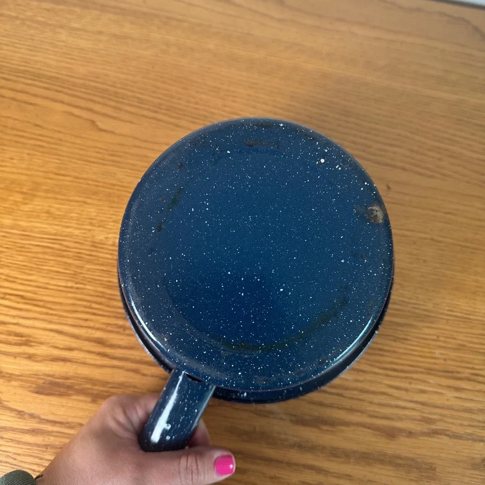 Vintage Blue Speckled Enamelware Saucepan Graniteware Pot with Handle